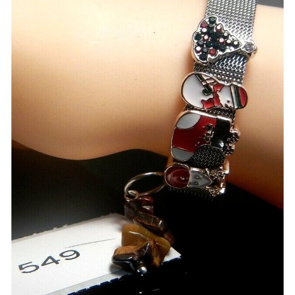 Tiger Eye Gemstone- Stainless Steel Mesh Keeper Bracelet-Band-Slide Charms-549 - Picture 4 of 7